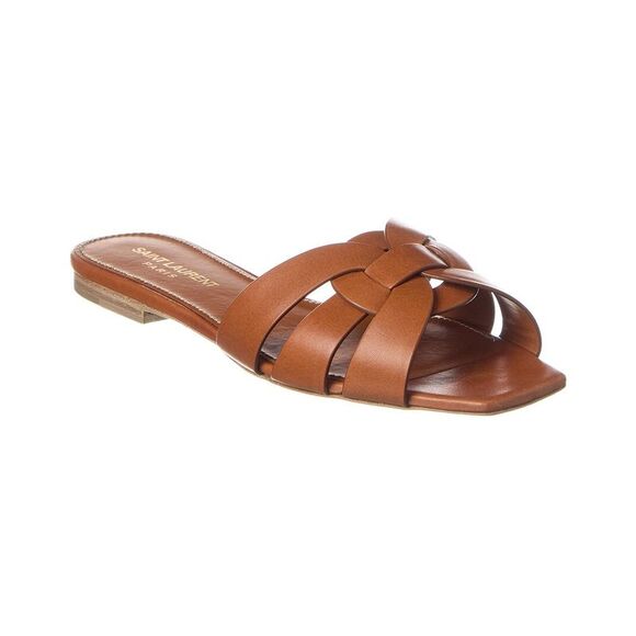 Saint Laurent Tribute Leather Sandal, Brown - Picture 1 of 5